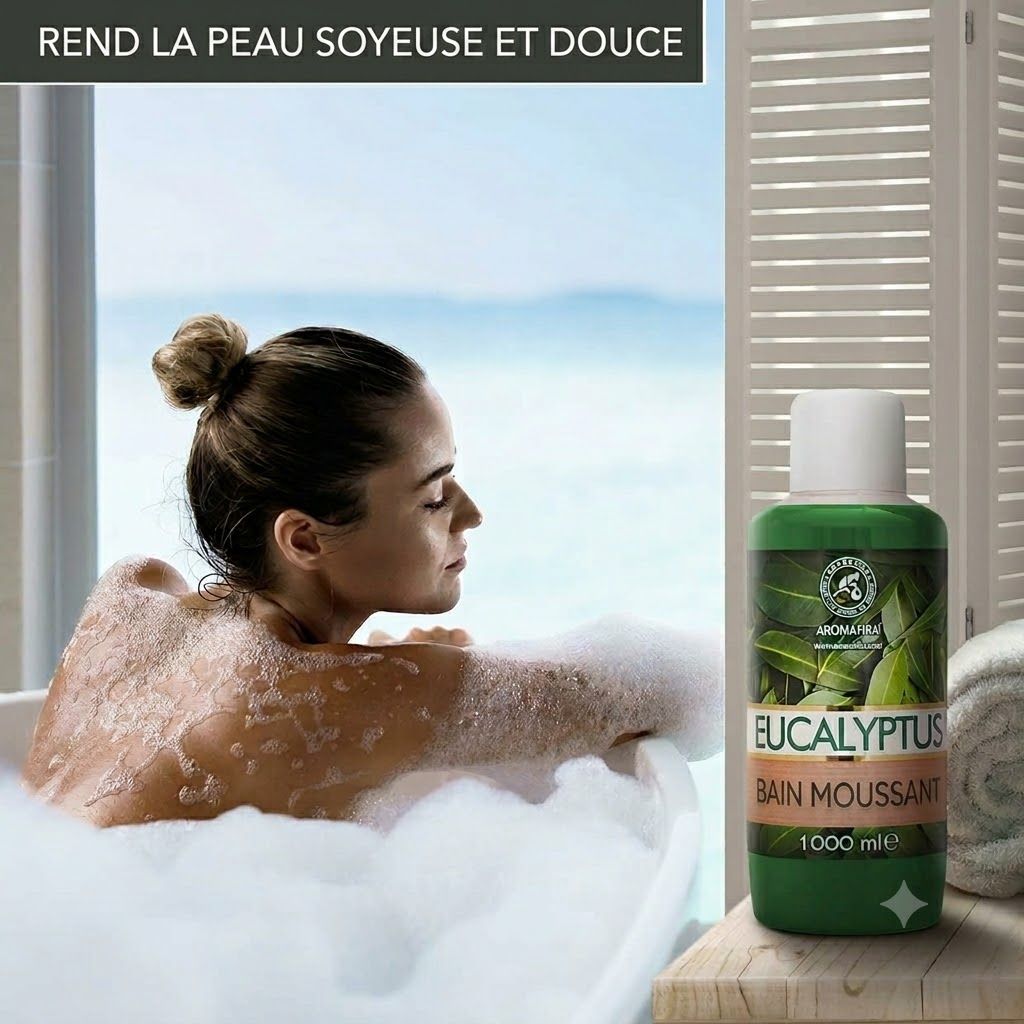 Bouteille verte de bain moussant à l'eucalyptus, 1000 ml.