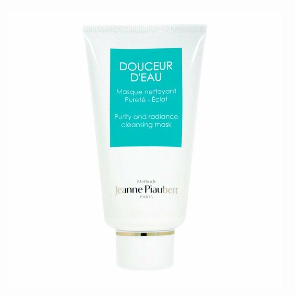 Witte tube met turquoise label. Opschrift: DOUCEUR D'EAU, Masque nettoyant, Purity and radiance cleansing mask. Merk: Jeanne Piaubert.