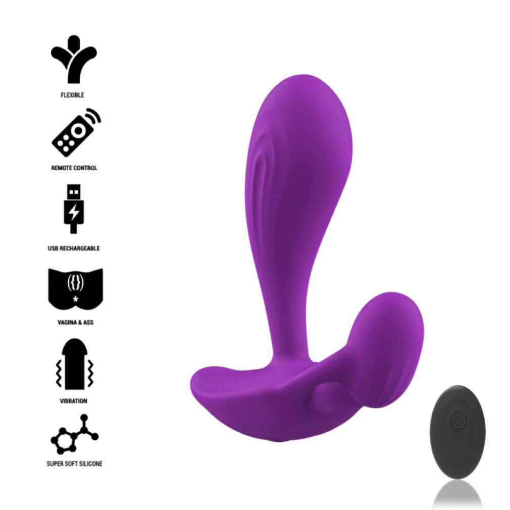 Vibrateur violet avec télécommande, rechargeable par USB, en silicone ultra-doux.