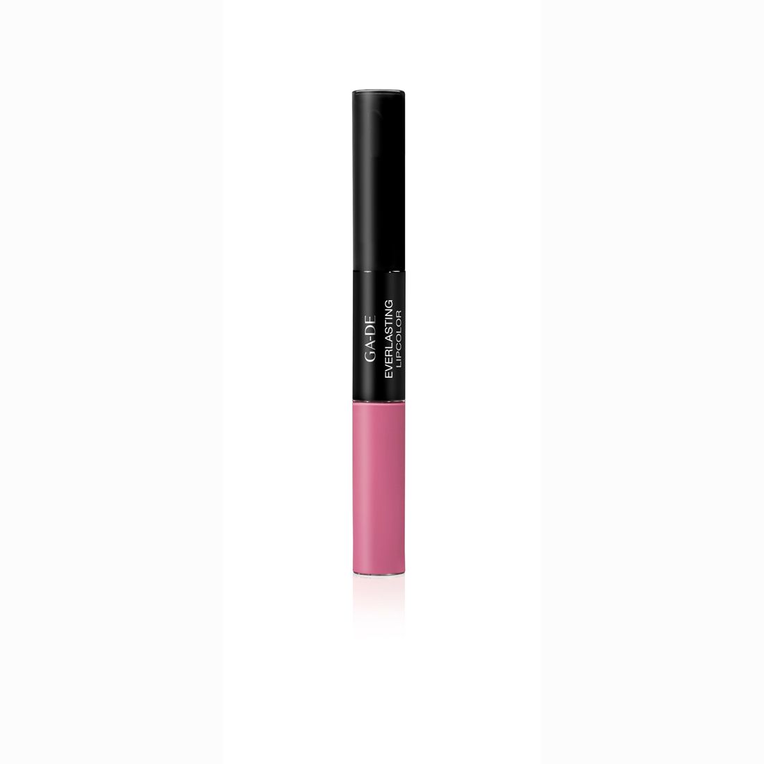Dubbele lippenstift met zwarte dop en roze onderkant. Opschrift: GA-DE Everlasting Lipcolor.