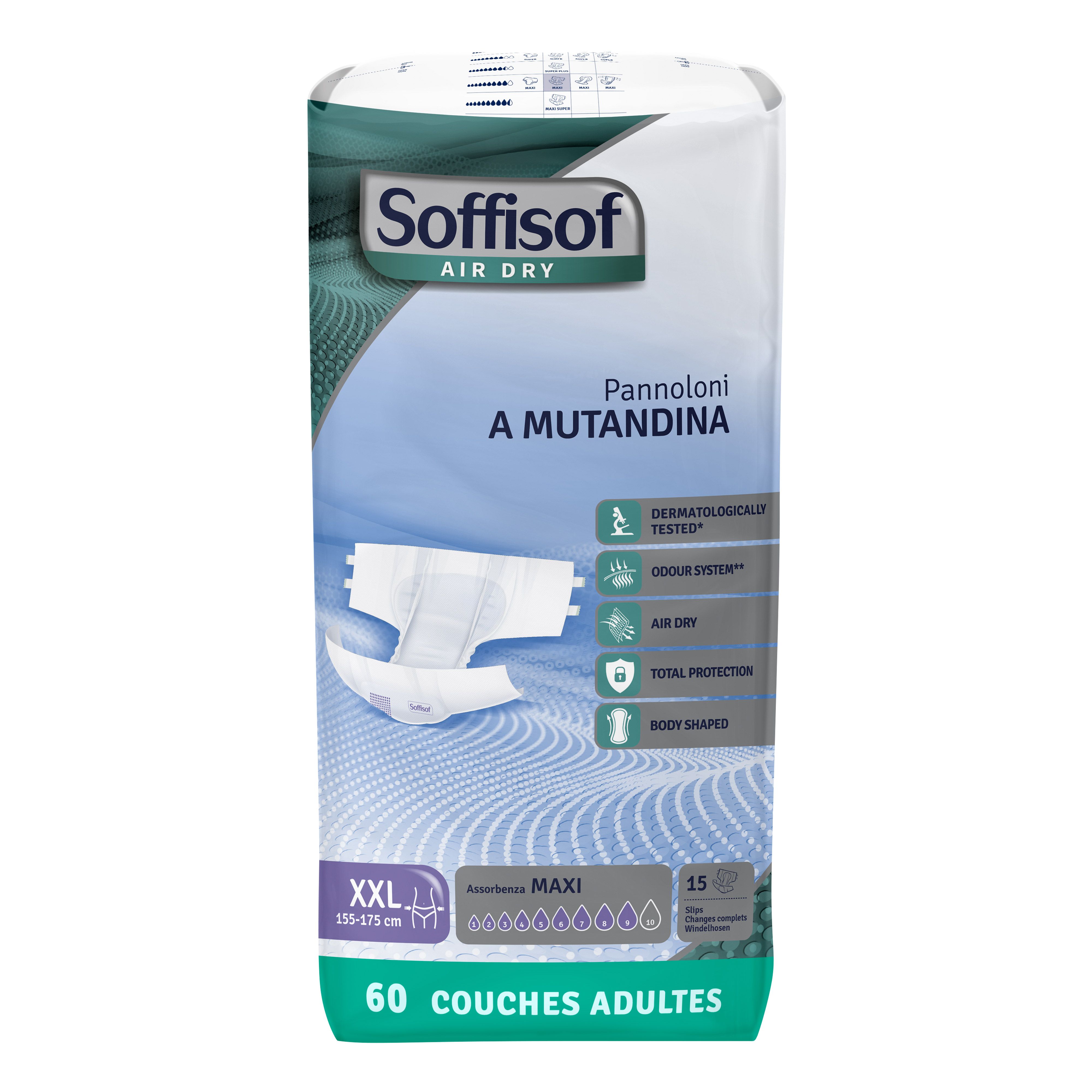 Soffisof Air Dry pour adultes. Blanc, système anti-odeurs, cœur super absorbant.