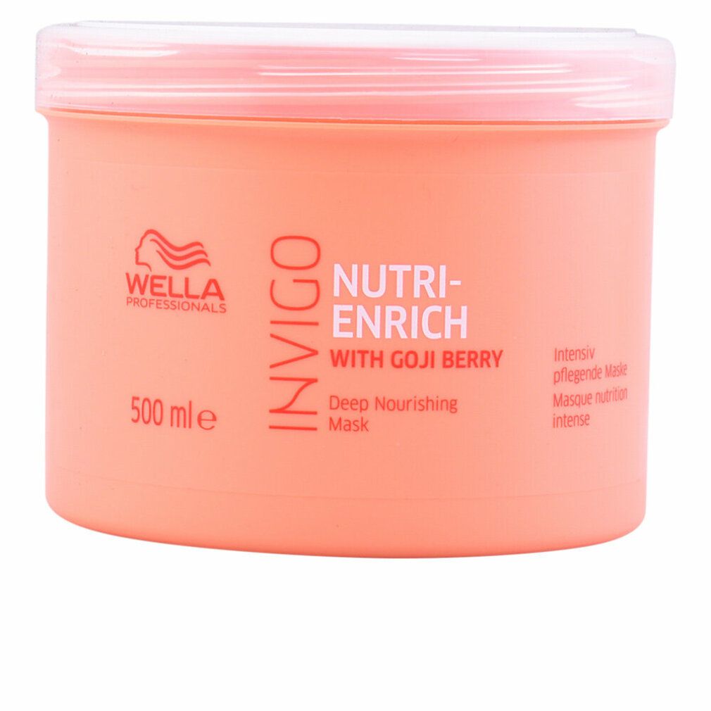 Beige pot met witte deksel. Opschrift: Wella Invigo Nutri-Enrich Deep Nourishing Mask.