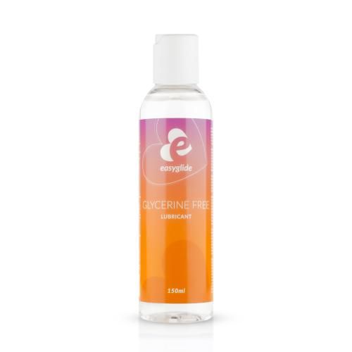 Transparante fles met witte dop. Etiket met logo, tekst "Glycerine Free Lubricant" en 150ml.