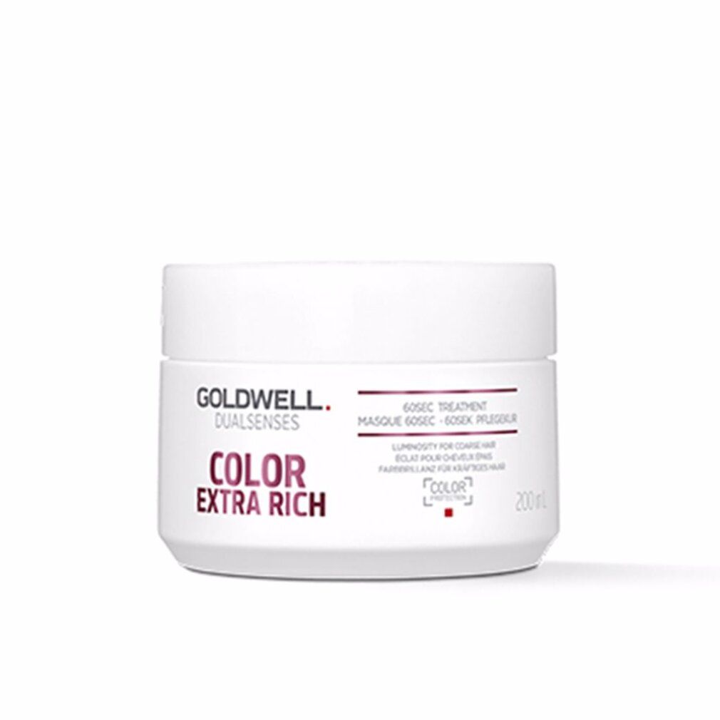 Goldwell Dualsenses Color Extra Rich 60Sek Pflegekur. Witte pot met deksel. Productnaam en logo in rood en zwart. Tekst in het Duits en Engels.