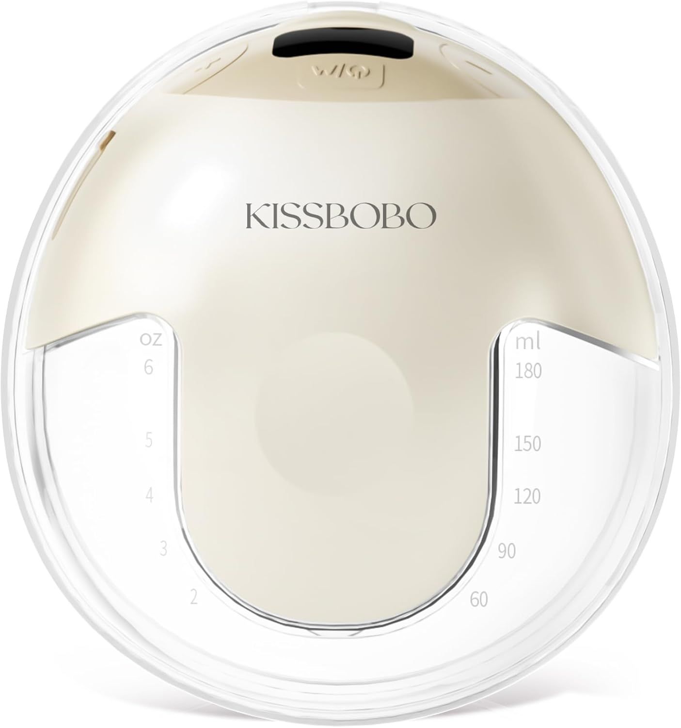 Beige KISSBOBO melkpomp met ml en oz schaal.