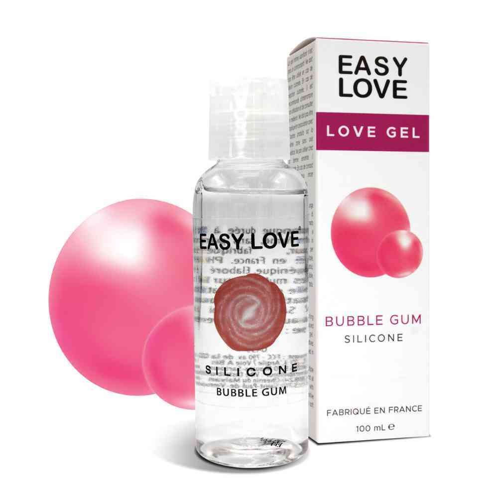 Easy Love Love Gel, Bubble Gum siliconenolie, flesje en doosje van 100ml.