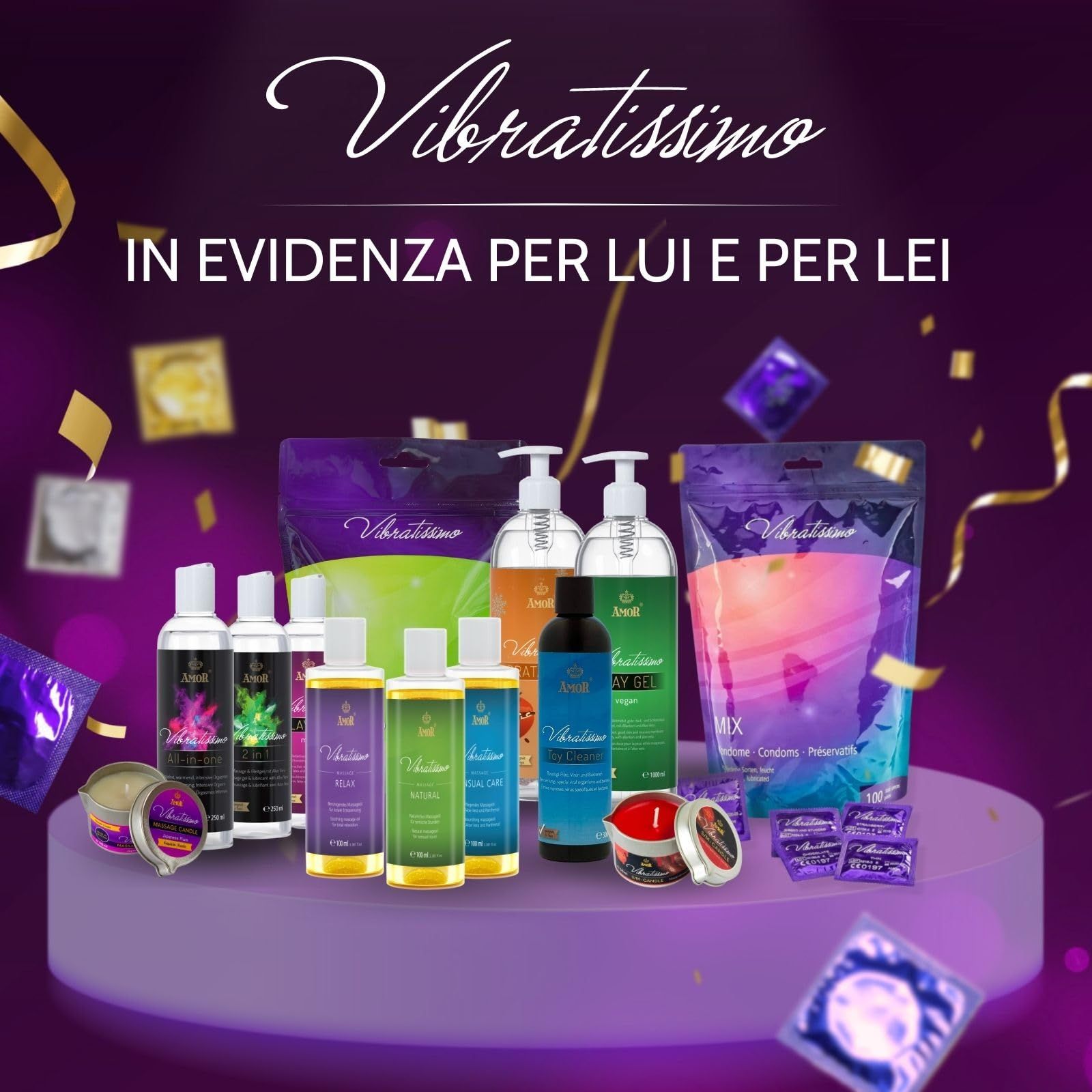 Gamme de produits de bien-être, y compris des bougies et des huiles.