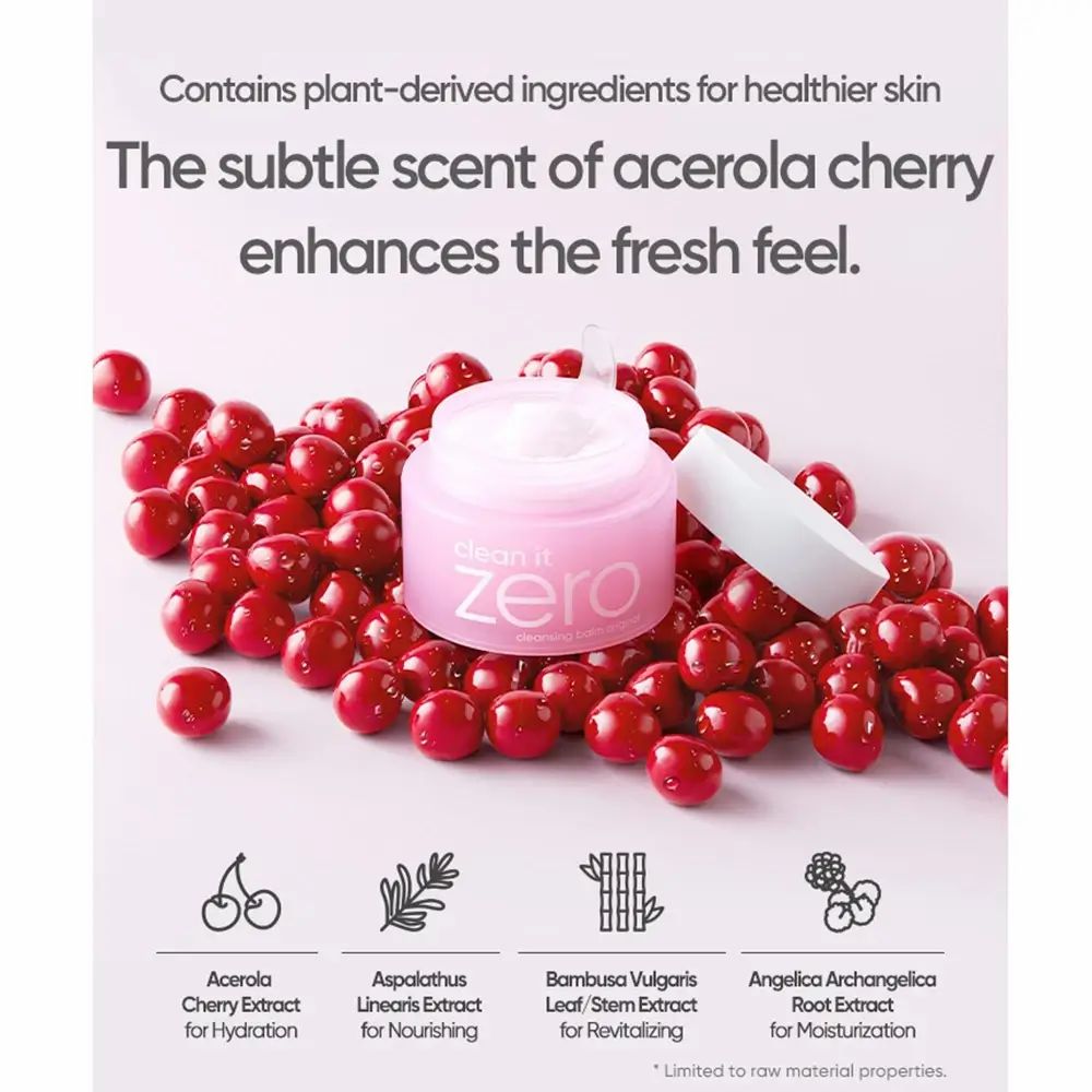 Roze pot met witte deksel, omringd door kersen. Tekst: "clean it zero".