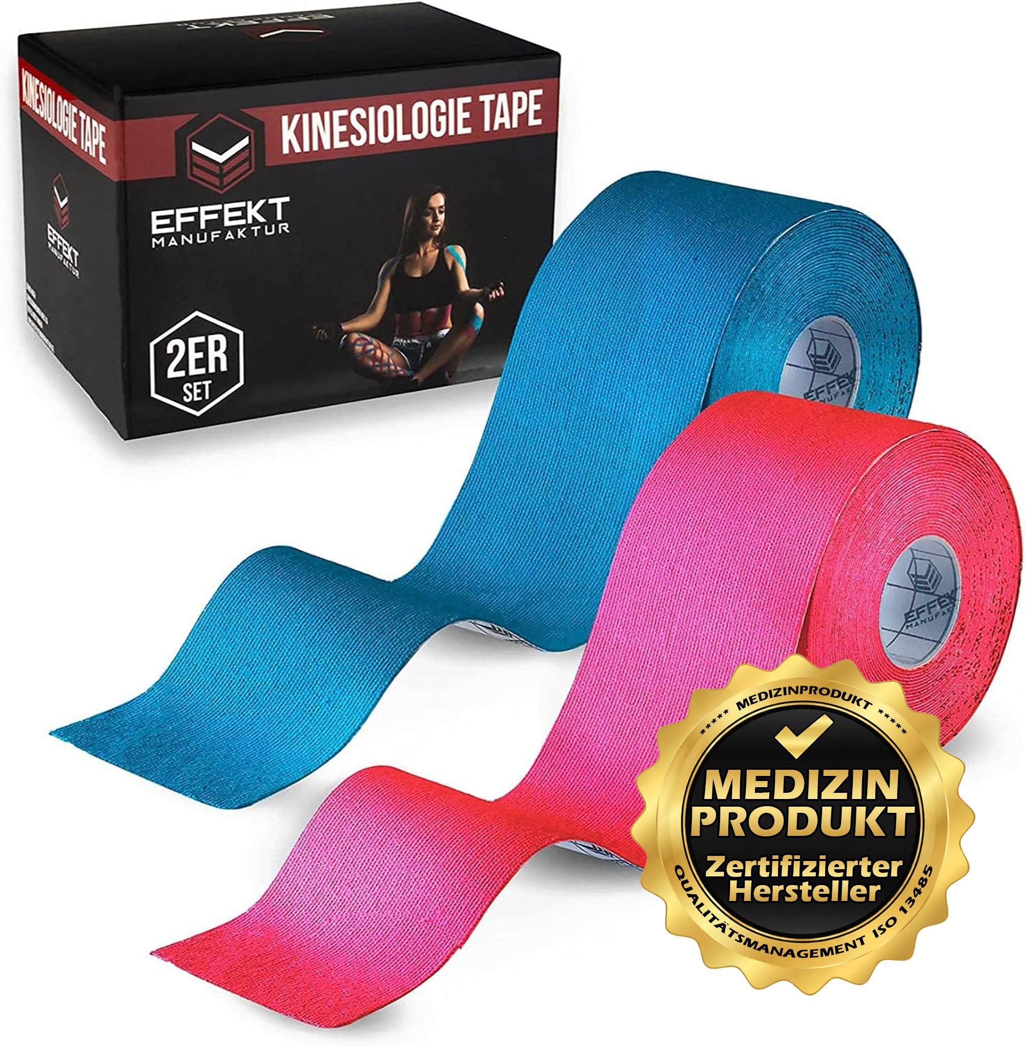 K-tape, bleu et rose. Set de 2. Dispositif médical. Fabricant certifié.