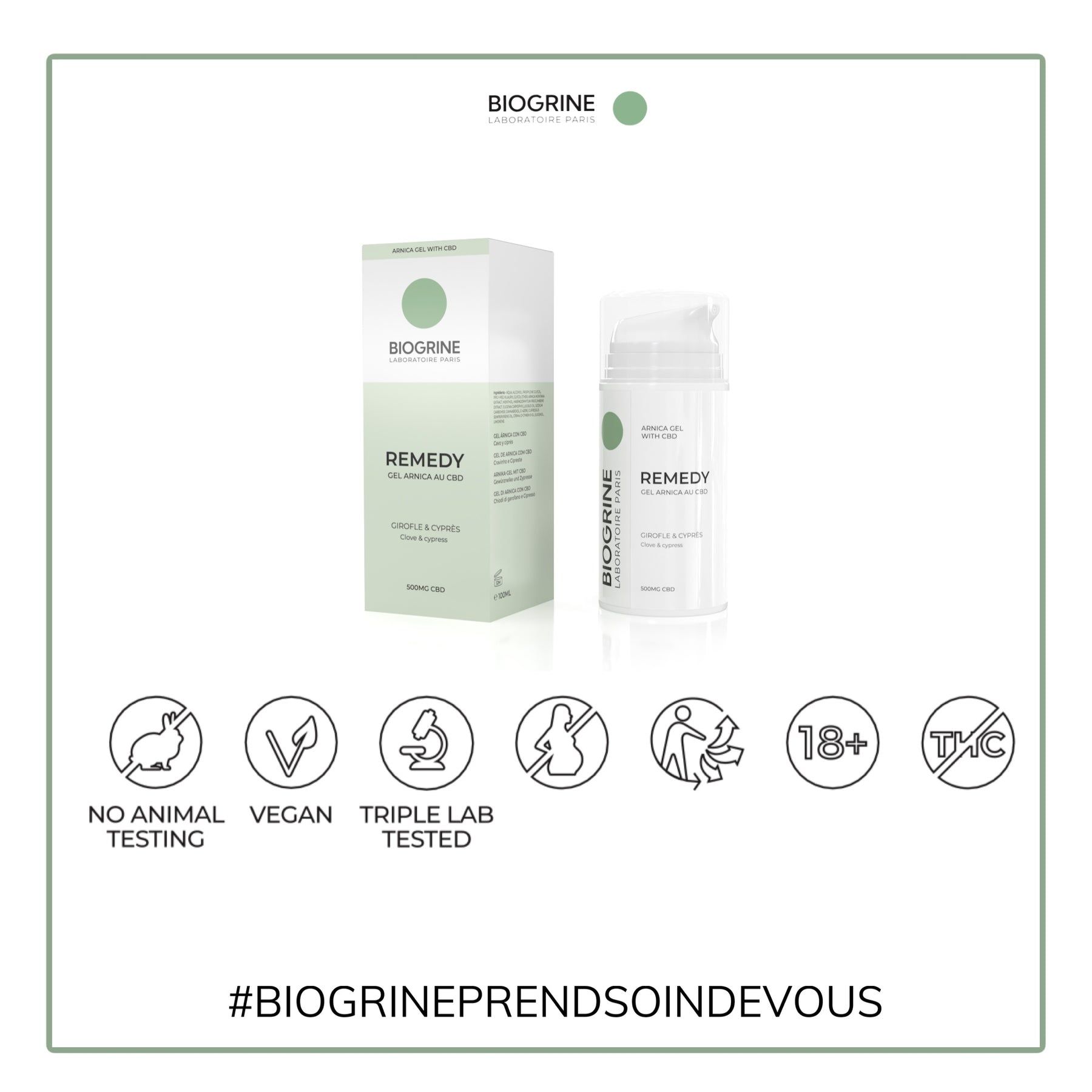 BIOGRINE "REMEDY" Arnica Gel met Biologische CBD, Kruidnagel & Cipres