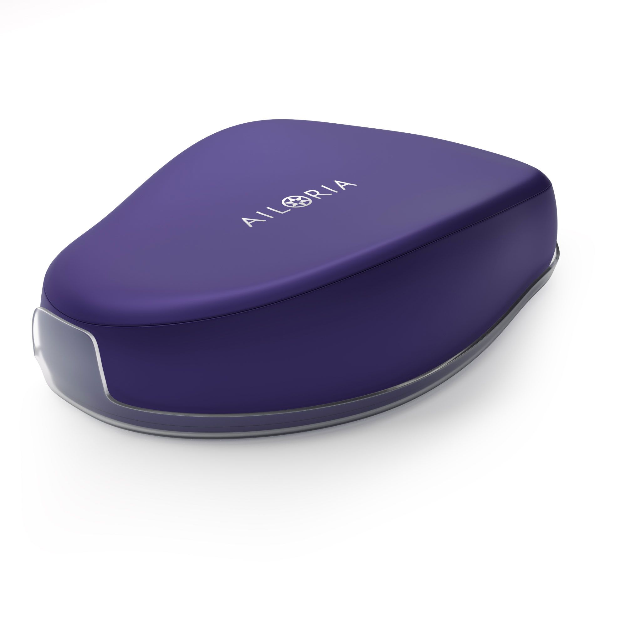Paarse voet exfoliator met transparante rand. AILORIA logo aan de bovenkant.