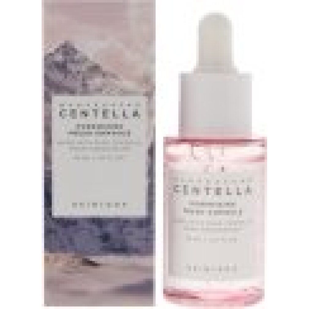 Flacon de sérum Centella avec pipette et boîte. Liquide rose.