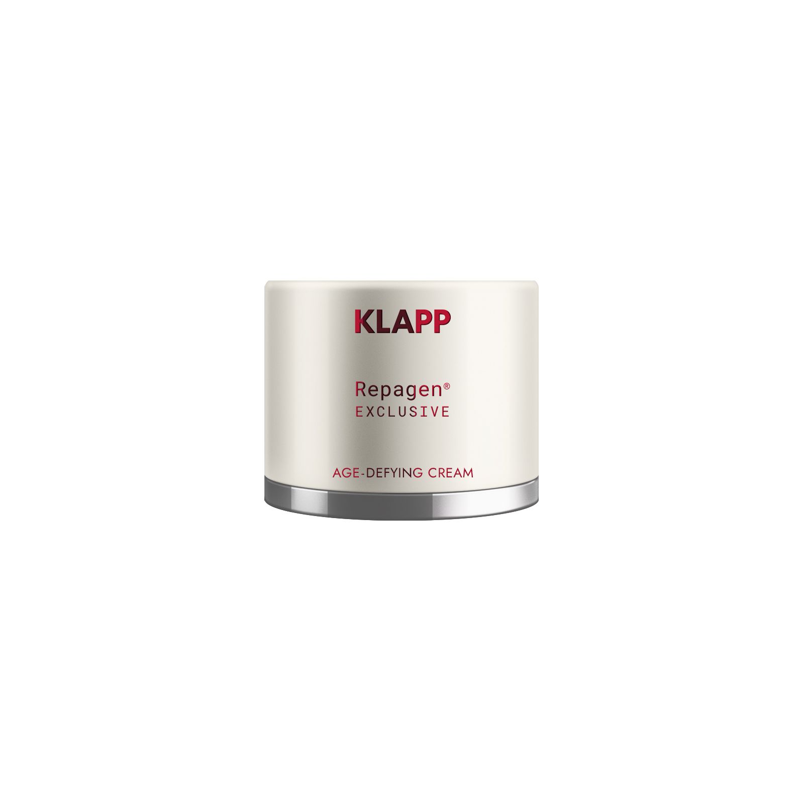 Crème anti-âge KLAPP Repagen Exclusive dans un pot crème avec bord argenté.