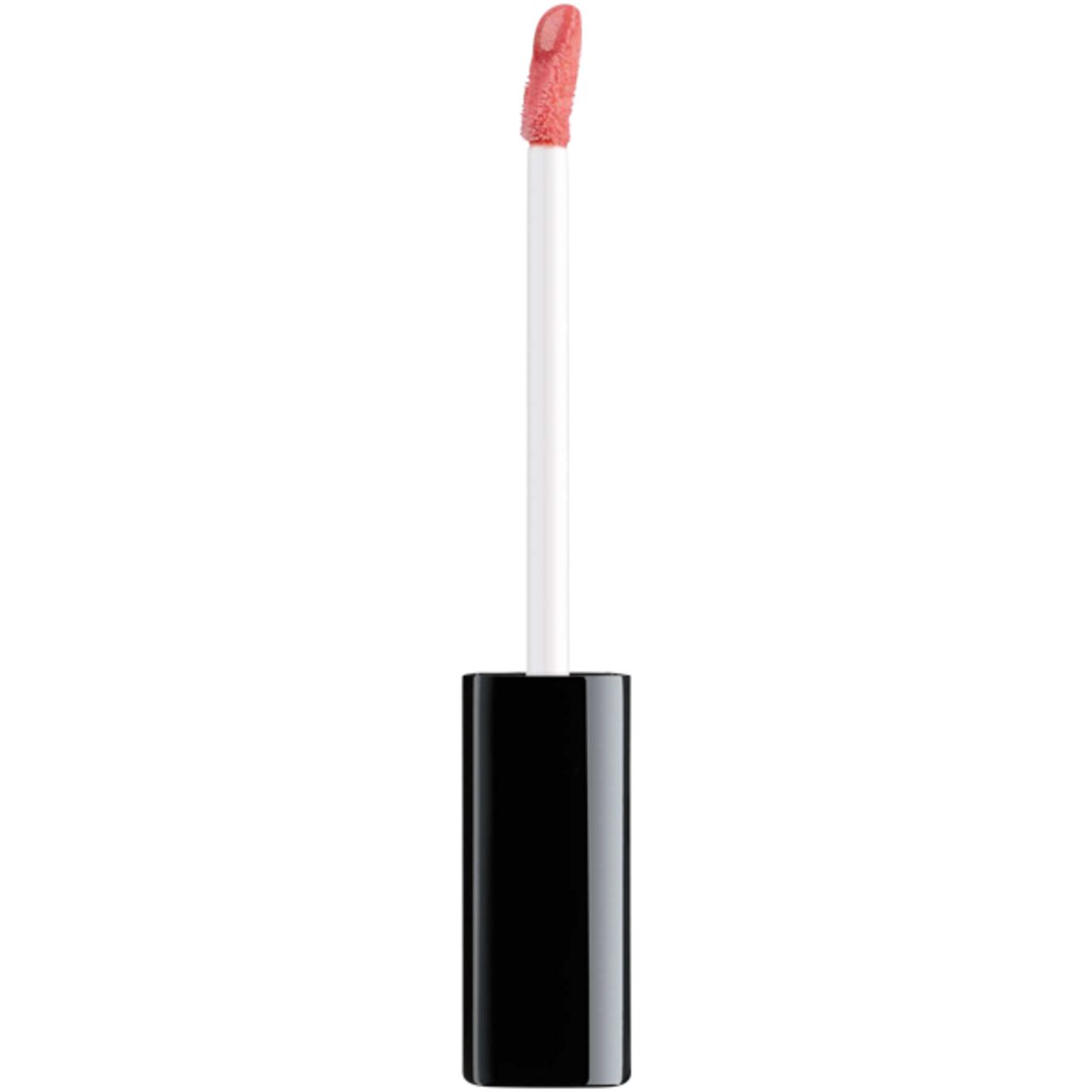 Applicator met roze vloeistof. Zwarte handgreep, witte steel. Roze vloeistof aan het einde van de applicator.