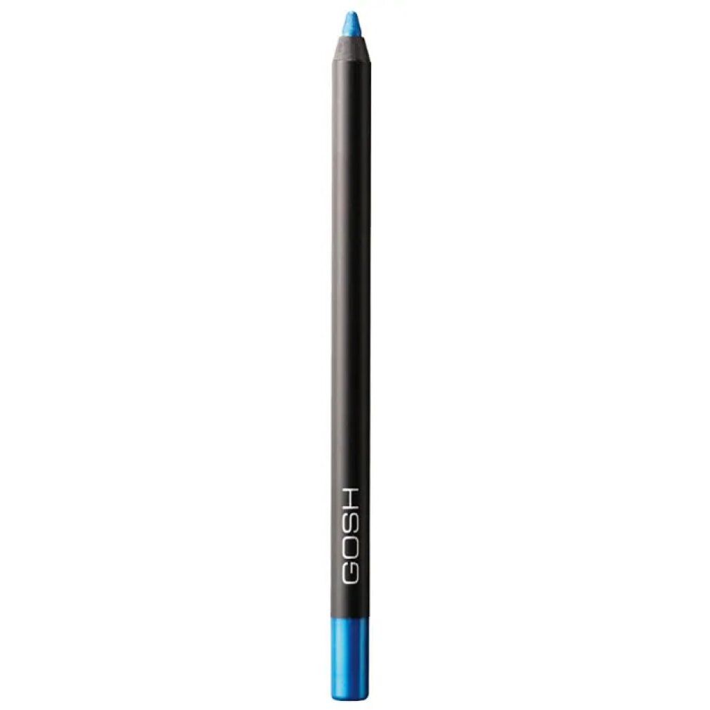Crayon eyeliner bleu Gosh Velvet Touch Waterproof 011 Sky High. Corps noir, extrémité bleue, inscription GOSH.