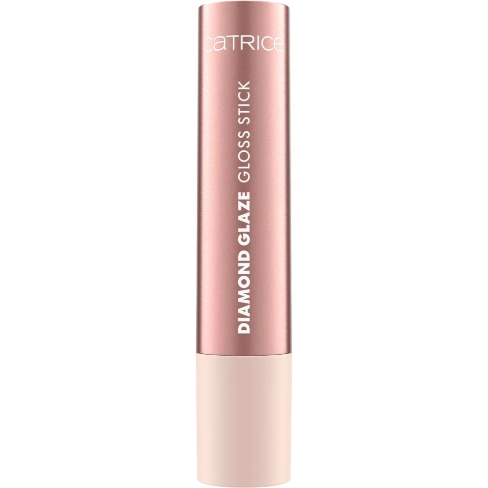 Catrice Diamond Glaze Gloss Stick. Gesloten roze lipstick met opschrift.
