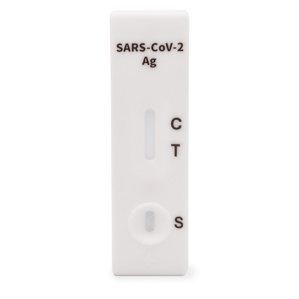 Bandelette de test avec les marquages C, T et S. Impression: SARS-CoV-2 Ag.