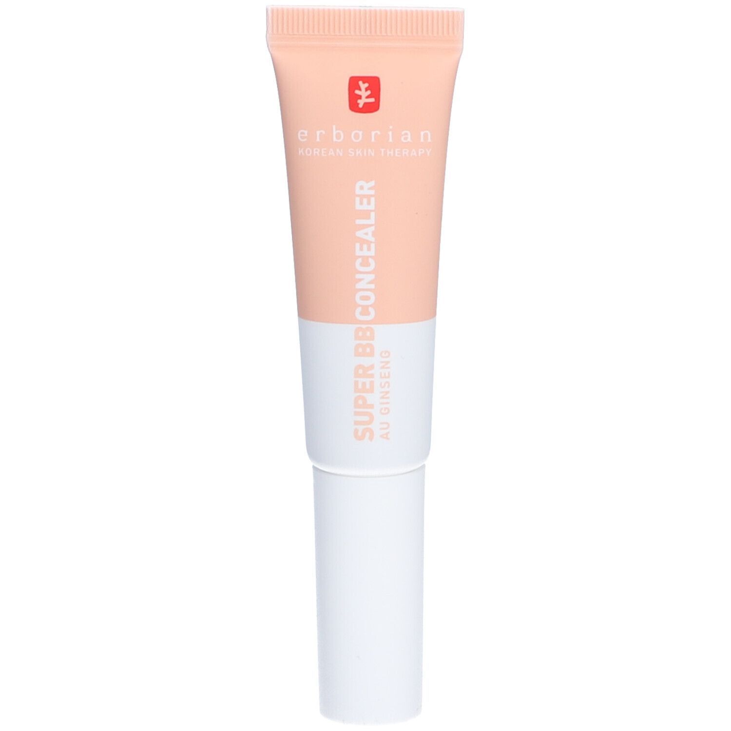 Erborian SUPER BB Concealer. Tube met lichtroze inhoud en witte dop. Productnaam en merk zichtbaar.