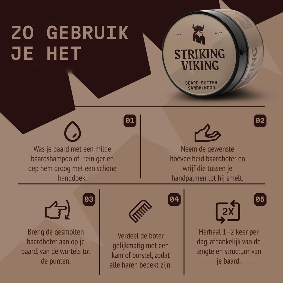 Striking Viking Baardboter Sandelhout in een ronde pot. Gebruiksaanwijzing.