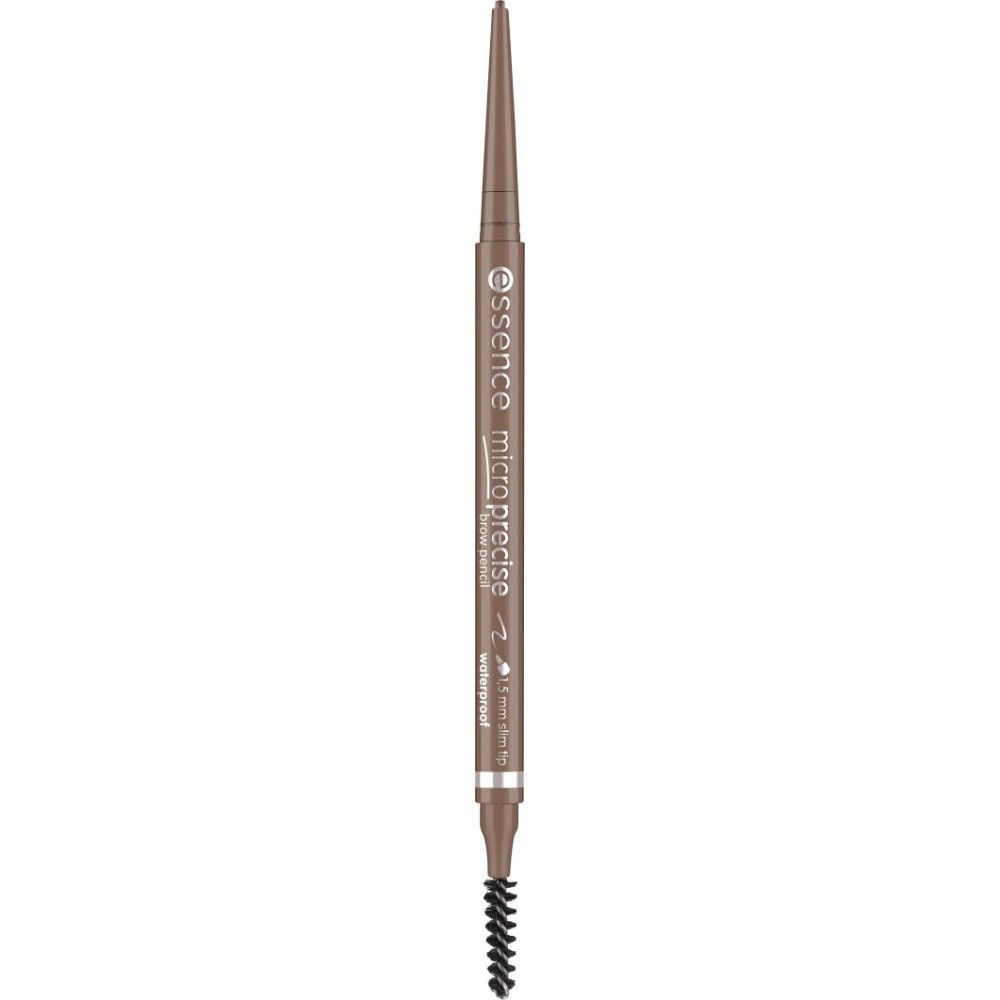 Crayon à sourcils brun avec brosse. Inscription : Essence Micro Precise. Waterproof.