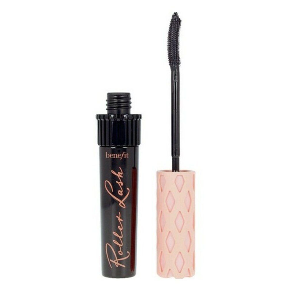 Benefit Roller Lash Mascara: Zwarte flacon met roze applicator en borsteltje.