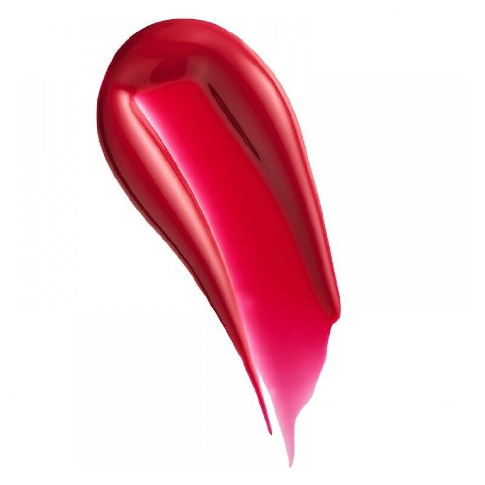 Rode lipglossveeg op witte achtergrond. Glanzende textuur, kleurovergang van intens naar transparant.