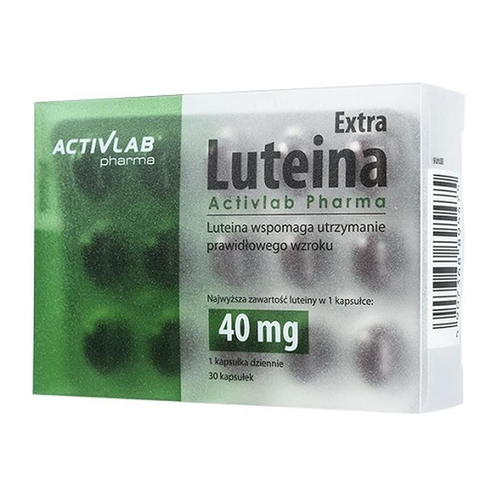 Boîte de gélules "Activlab Pharma Luteina Extra". Contient 40 mg de lutéine par gélule. 30 gélules.