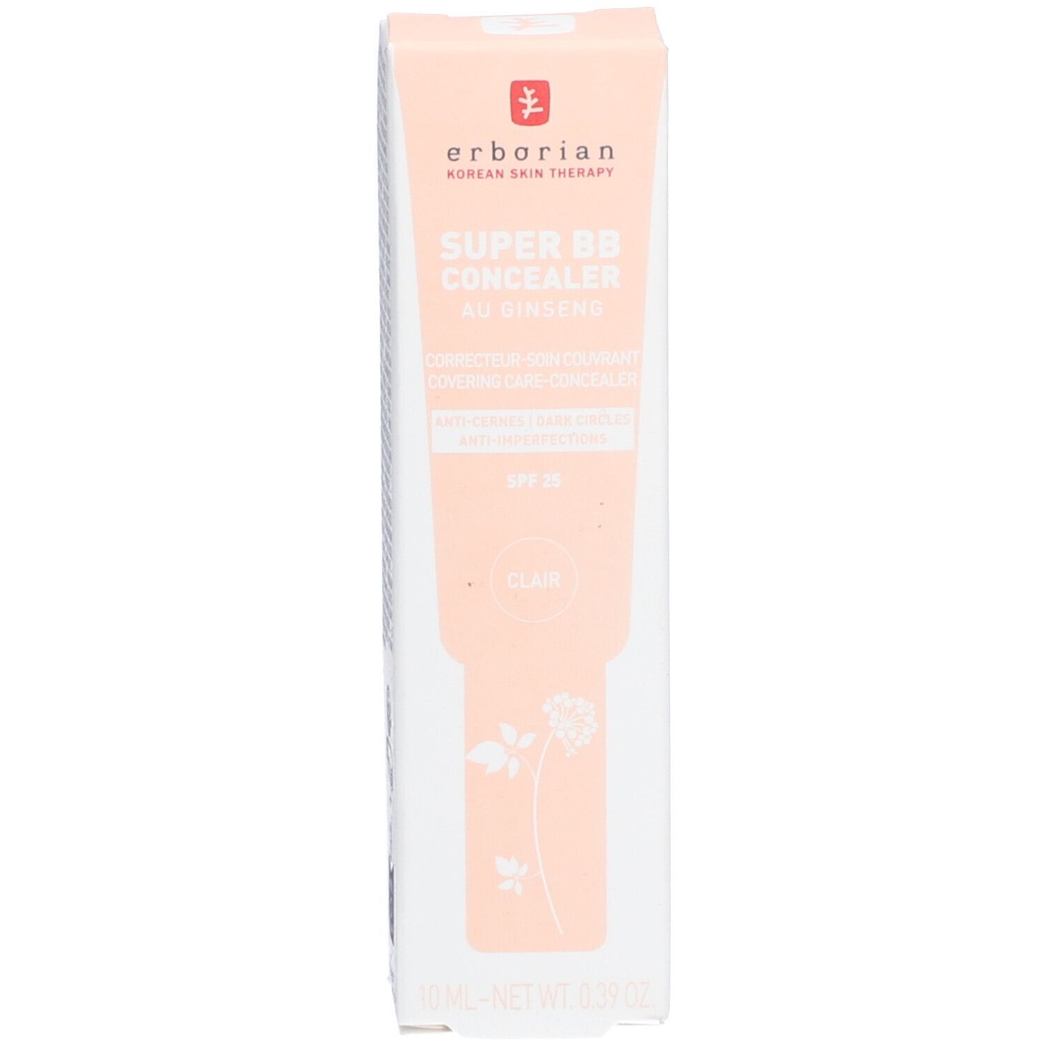 Verpakking van de Erborian SUPER BB Concealer. Doos met productinfo. Productnaam en merk zichtbaar.