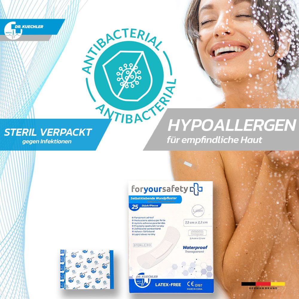 Dr. Kuechler Medical®:  steriele, waterbestendige pleisters voor de douche, voor de gevoelige huid