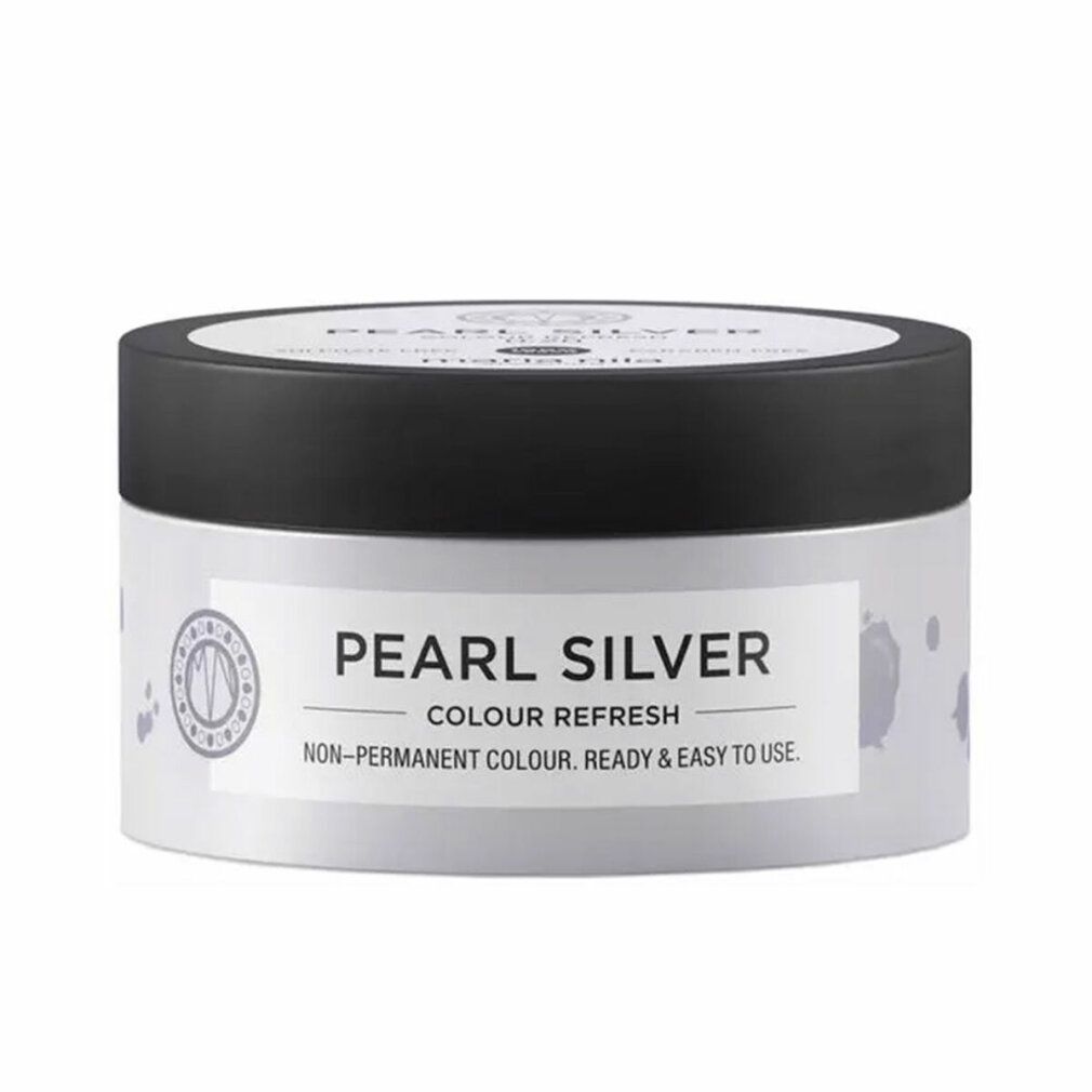 Ronde pot met zwarte deksel. Opschrift: PEARL SILVER COLOUR REFRESH. Non-permanent colour. Ready & easy to use.