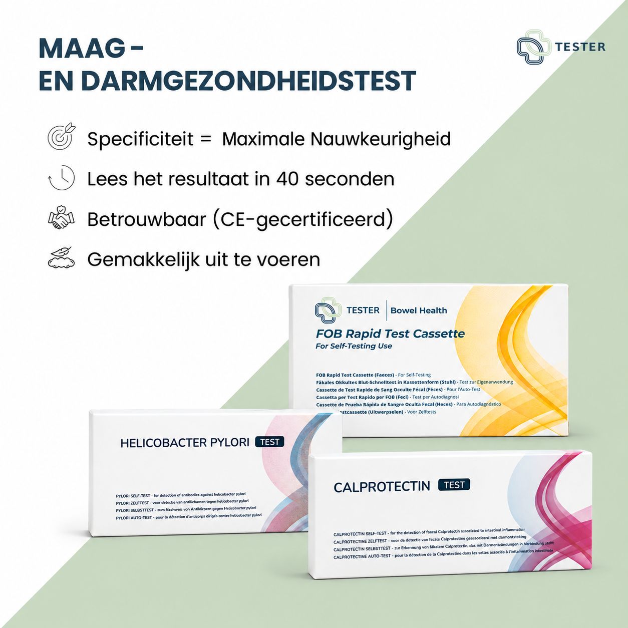 Tester Maag-en Darmgezondheidstest: Specificiteit, 40s resultaat, CE-gecertificeerd, makkelijk.
