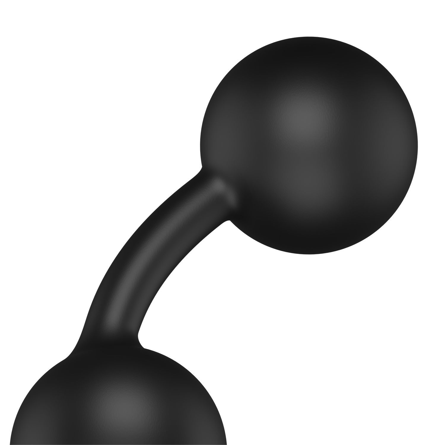 Gros plan d'une sphère noire avec tige incurvée. Matériau flexible.