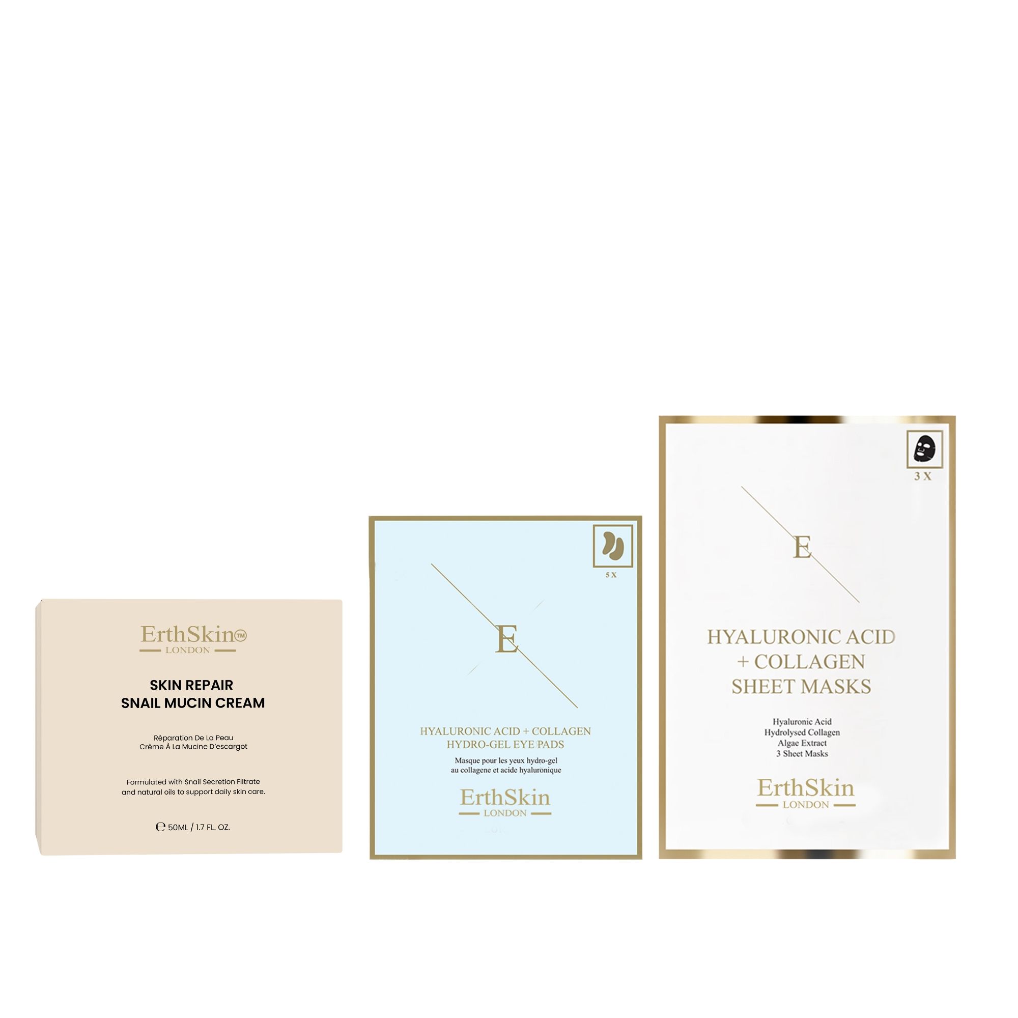 ErthSkin London Coffret Bave d’Escargot, Patchs Yeux & Masque Collagène