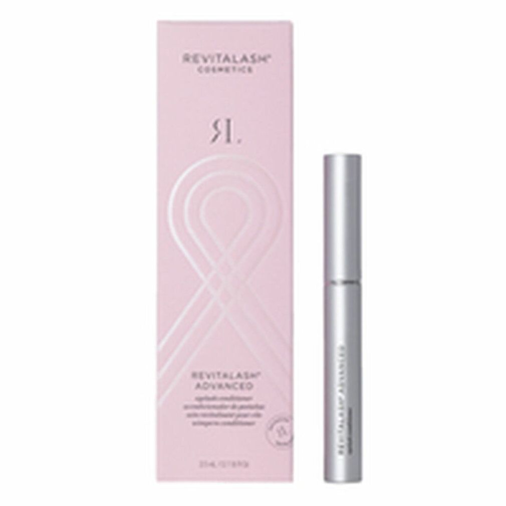 Roze verpakking en zilveren tube. Opschrift: RevitaLash Advanced Eyelash Conditioner. Logo.