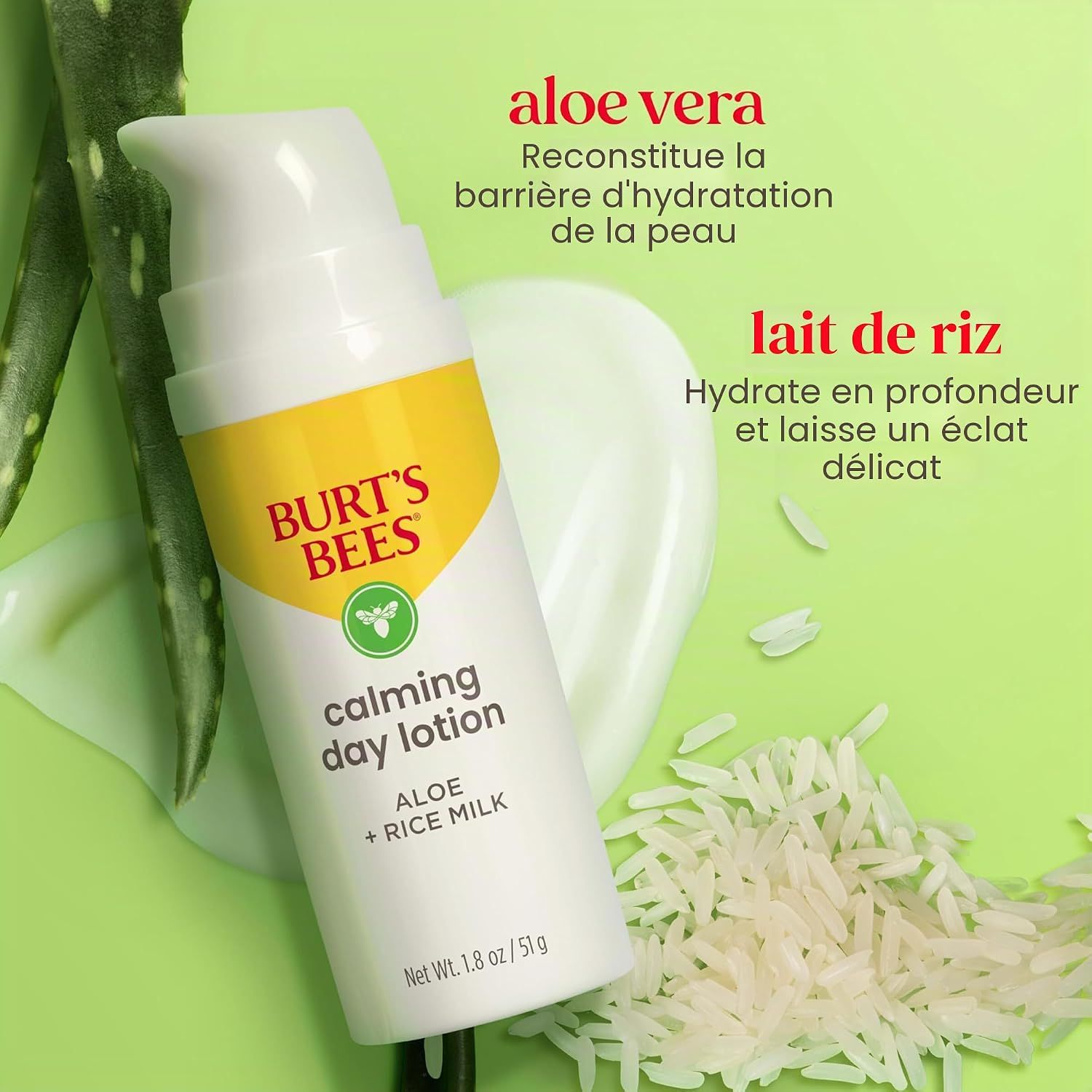 Lotion de jour apaisante Burt's Bees : l'Aloe Vera restaure la barrière cutanée.