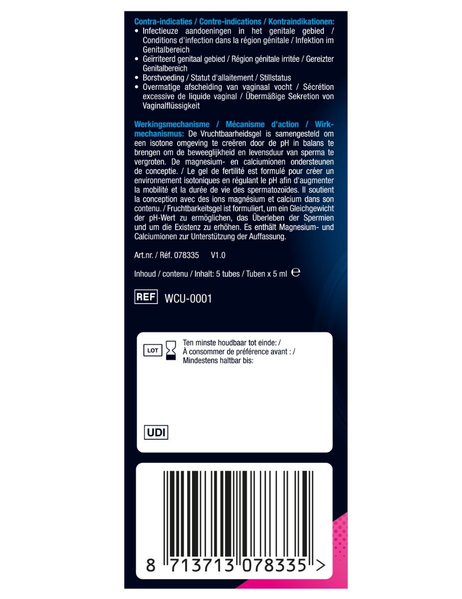 Achterkant van de verpakking. Bevat informatie over contra-indicaties, werking en lotnummer.