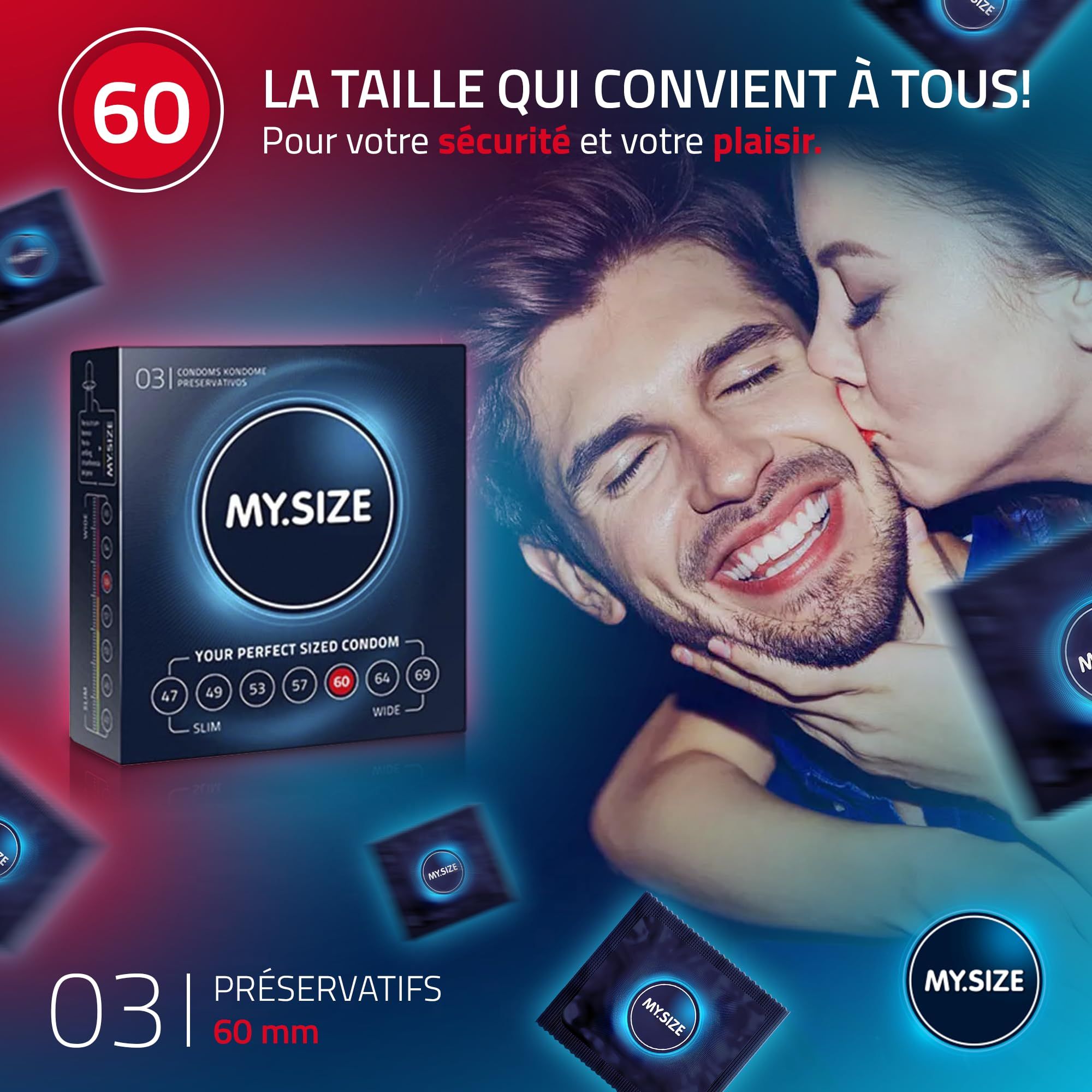Préservatifs MY.SIZE 60: 3 pièces. "Classic".