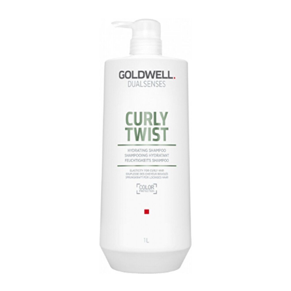 Goldwell Dual Senses Curly Twist Shampoo. Witte fles met pomp. Tekst: Curly Twist, Hydrating Shampoo. 1L.