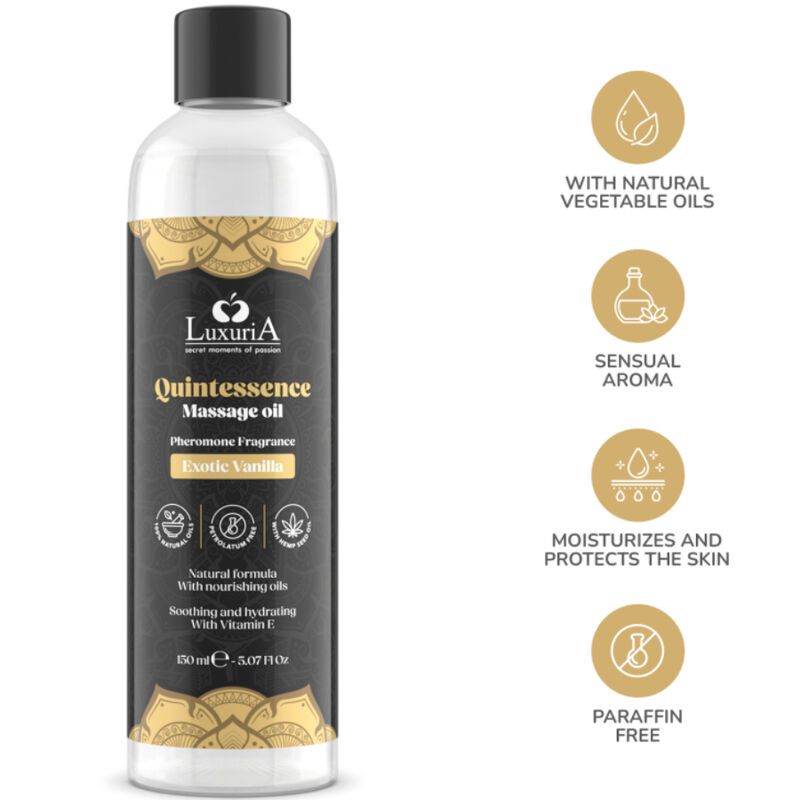 Bouteille d'huile de massage 'Quintessence Exotic Vanilla', 150ml. Huiles végétales naturelles, sans paraffine.
