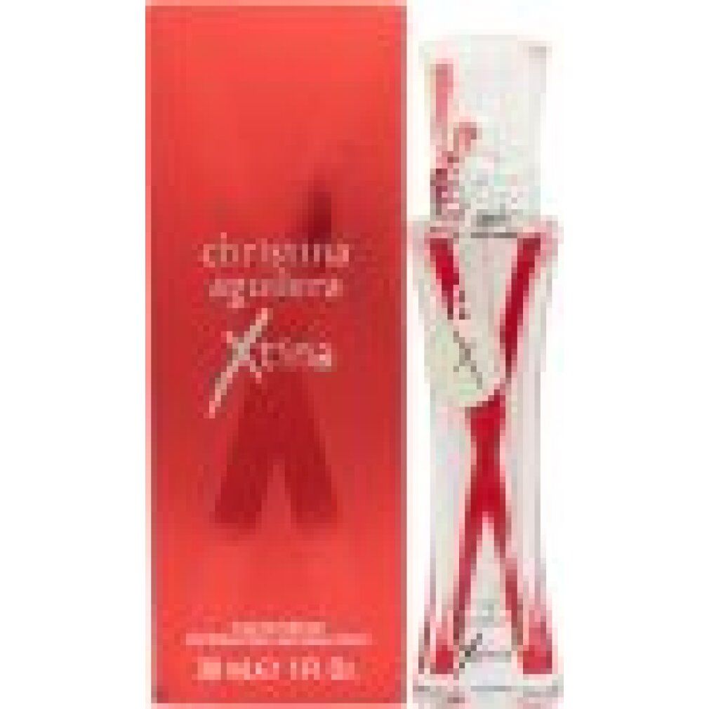 Christina Aguilera Xtina Eau de Parfum flesje en rode verpakking met zilveren bedeltje.