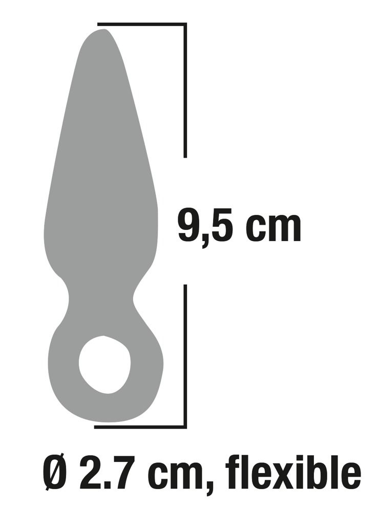 Cône gris flexible avec anneau, 9,5 cm de long, 2,7 cm de diamètre.