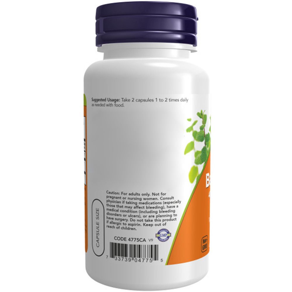 Dos du flacon. Inscription: Suggested Usage: Take 2 capsules 1 to 2 times daily. Code 4775CA.
