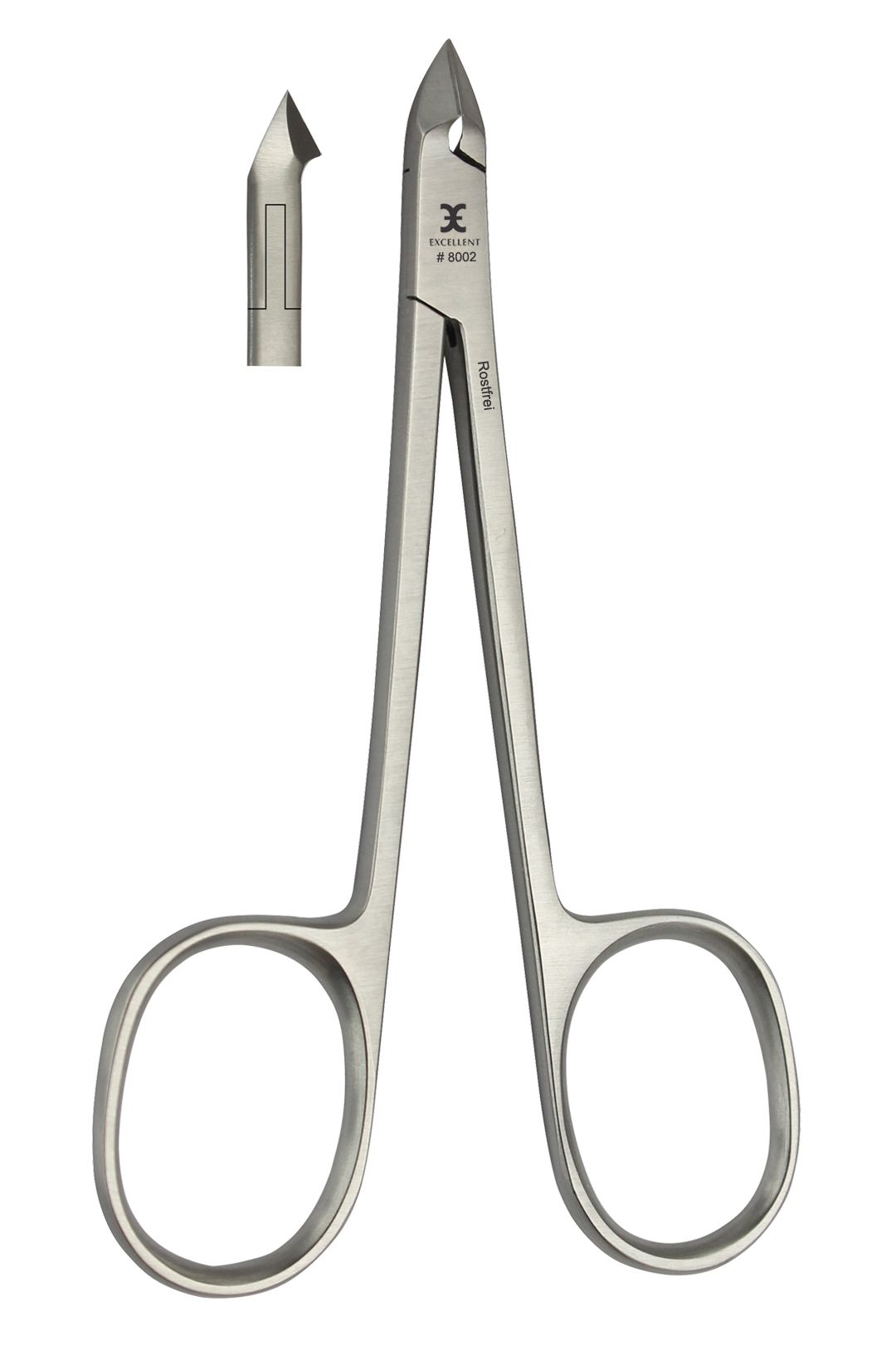 Oogtang, roestvrij staal. Opschrift: EXCELLENT #8002. Snede 9 mm. Met apart onderdeel.