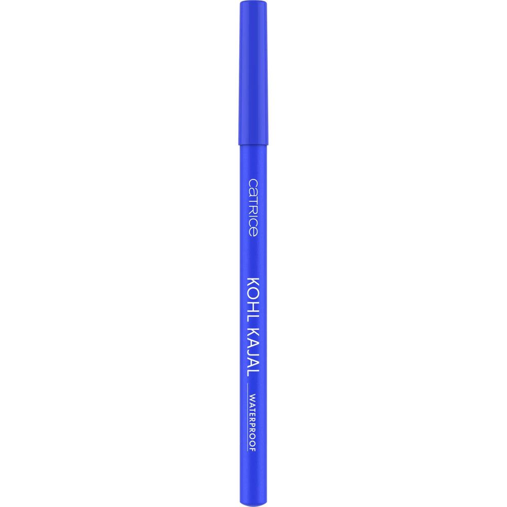 Crayon khôl bleu. Inscription: Catrice, Kohl Kajal, Waterproof. Forme cylindrique, couleur bleue.