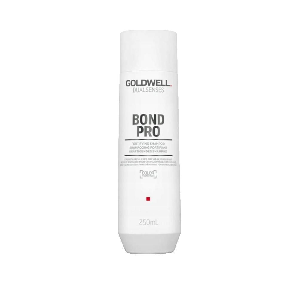 Goldwell Dualsenses Bond Pro Shampoo. Witte fles met zwarte tekst. Productnaam en logo duidelijk zichtbaar.