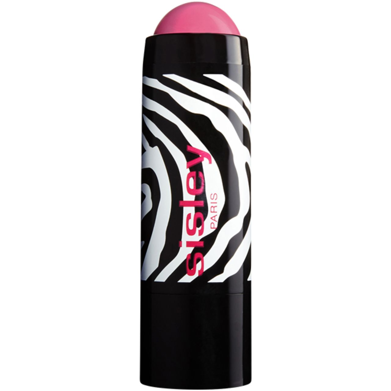 Stick de blush rose. Contenant noir à motif zébré blanc et inscription rouge "sisley PARIS".