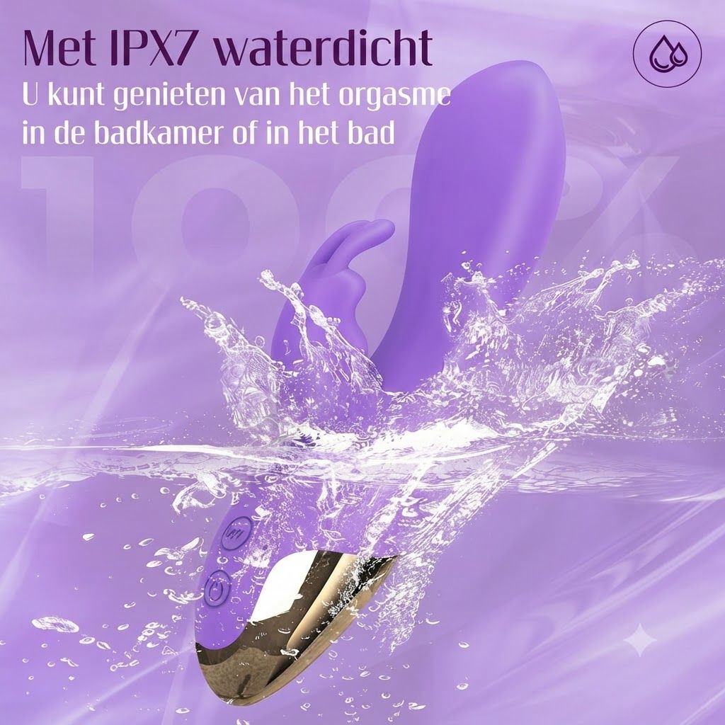 Paarse vibrator met IPX7 waterdichtheid, spattend in water.