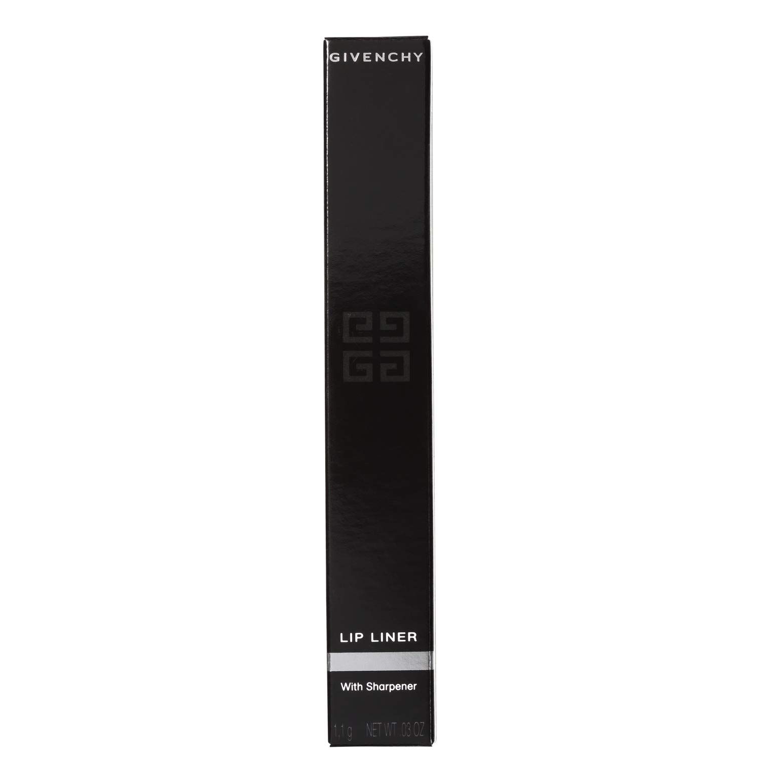 Emballage noir pour crayon à lèvres. "GIVENCHY" en haut. En dessous "LIP LINER" et "With Sharpener".