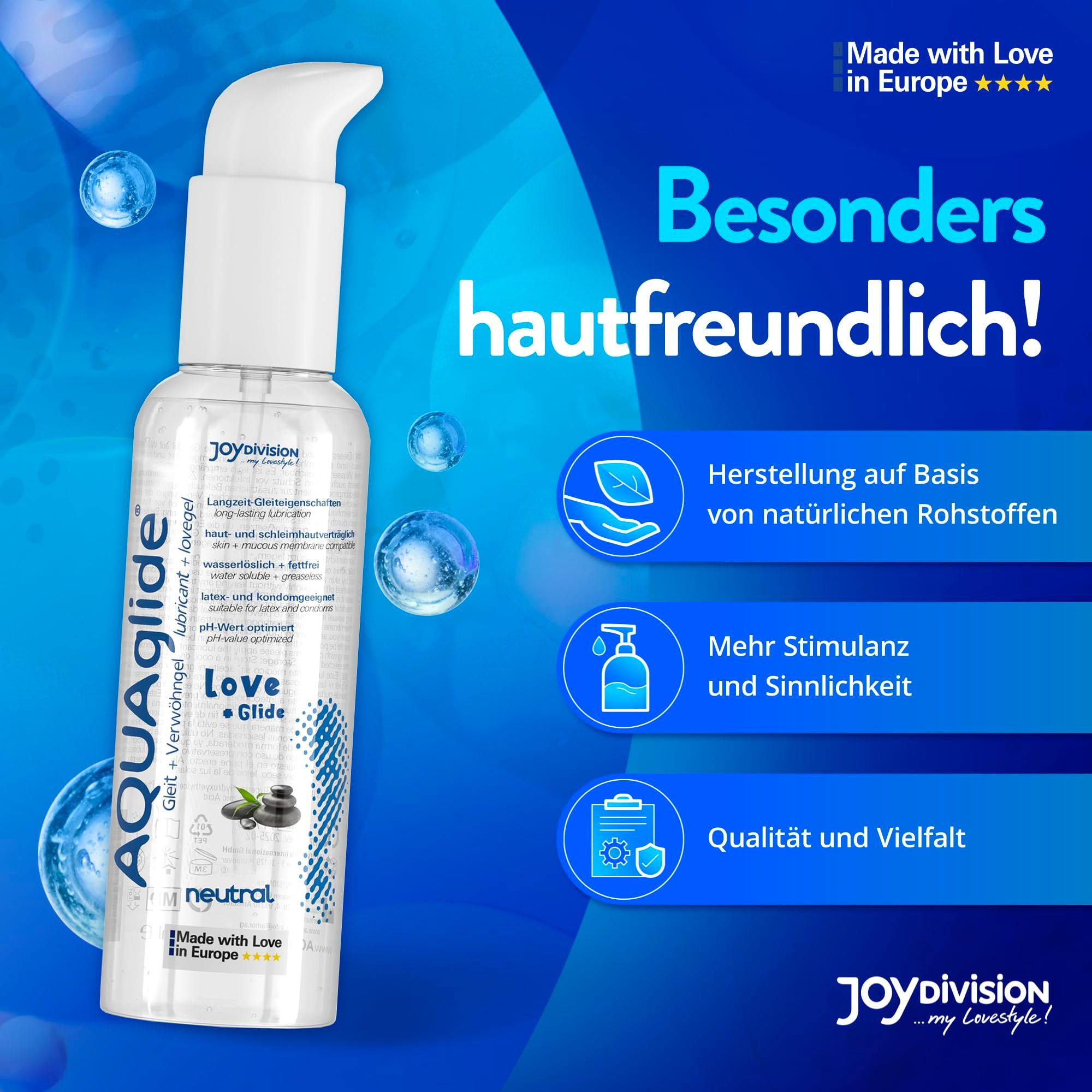 Gel lubrifiant AquaGlige Neutre. Fabriqué à partir de matières premières naturelles. Doux pour la peau.