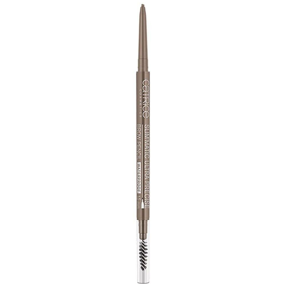 Crayon à sourcils SLIM'MATIC ULTRA PRECISE WP 030-dunkel. Crayon brun clair avec brosse. Texte: CATRICE, BROW PENCIL, WATERPROOF.